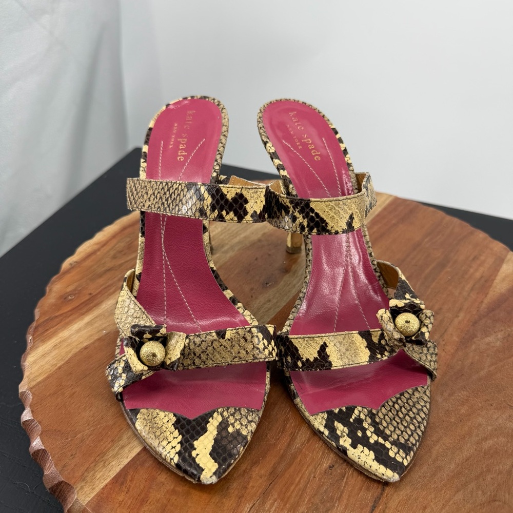 Kate Spade New York python print leather heels unique knotted design 8 vintage - Picture 2 of 10